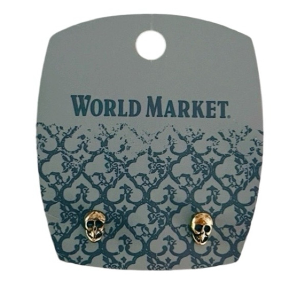 World Market Skull Dainty Gold Stud Earrings